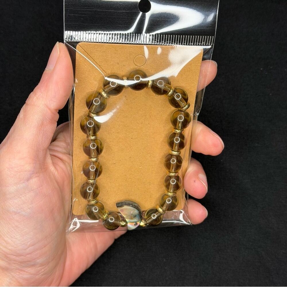 Abalone Moon with glass beads bracelet handmade stretchy 7 inch - Picture 2 of 6